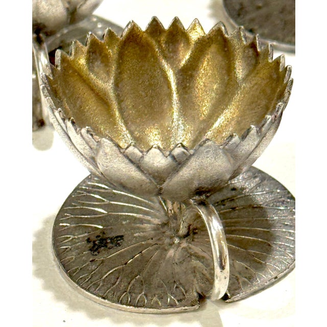 12 American Aesthetic Movement Meriden Silverplate & Goldwashed Lotus Open Salts For Sale - Image 16 of 18