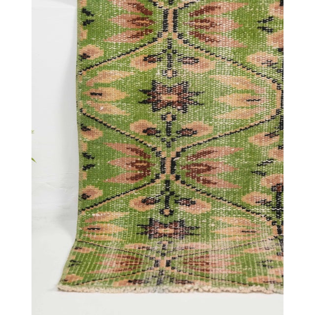 1970s 1970s Vintage Turkish Oushak Handmade Wool Cotton Green Area Rug For Sale - Image 5 of 11