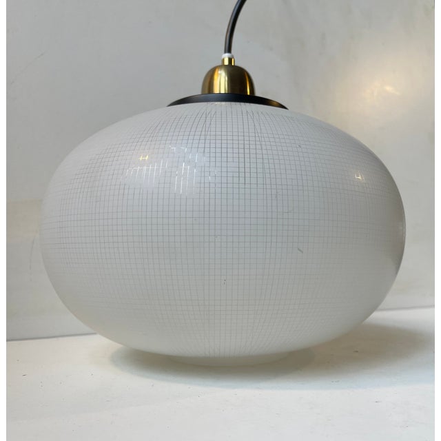 Satin glass pendant lamp attributed stilnovo, italy, 1950s-60s. Elegantly executed in vertically etched hand-blown glass...