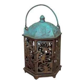 Vintage Japanese Cast Iron Butterfly Outdoor Lantern, Mid-Century Tea Garden Decor For Sale
