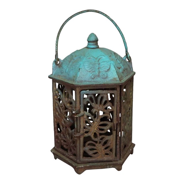 Vintage Japanese Cast Iron Butterfly Outdoor Lantern, Mid-Century Tea Garden Decor For Sale