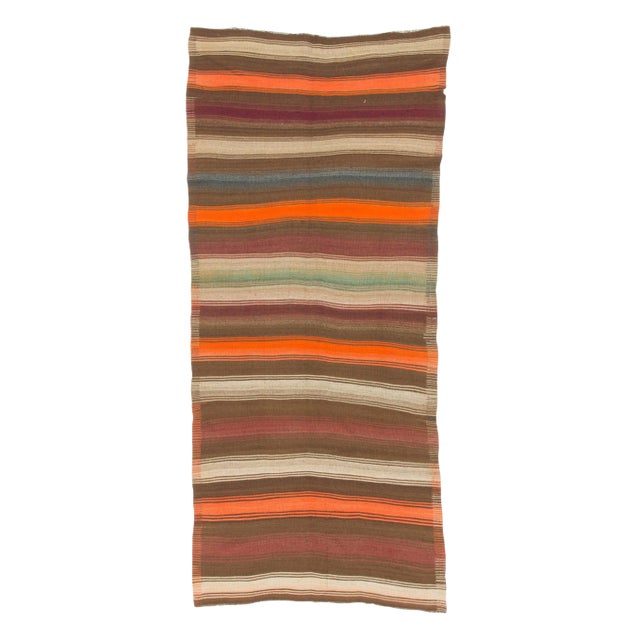 1960s Vintage Wool Turkish Kilim Rug- 5′2″ × 11′11″ For Sale