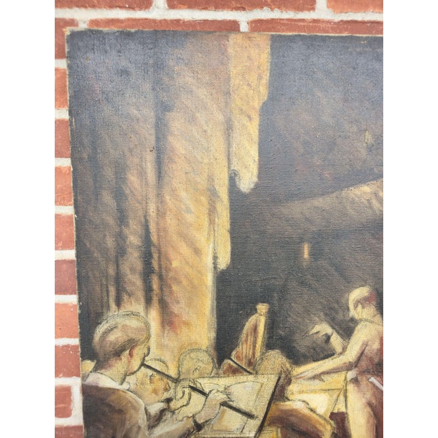 Nicely painted Expressionist or Social Realist painting of an orchestra onstage, an owner of this painting lived very...