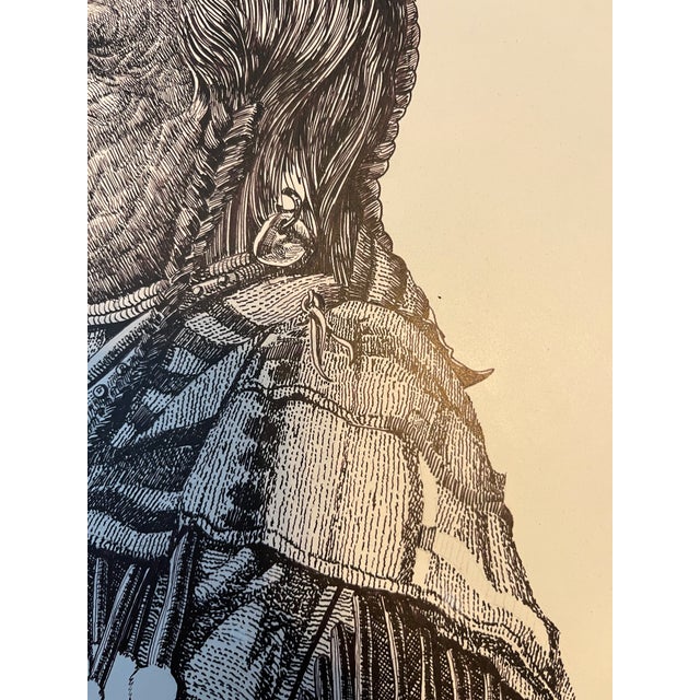 Original Vintage Native American Indian Portrait Pen and Ink Drawing by Jim Tillotson For Sale In Austin - Image 6 of 12