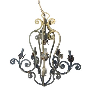Early 20th Century Wrought Iron Chandelier 36" For Sale