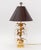 Neoclassical Style Gilt Metal Palm Tree Table Lamp, with cut-glass drop prisms on square base with brown vinyl shade....