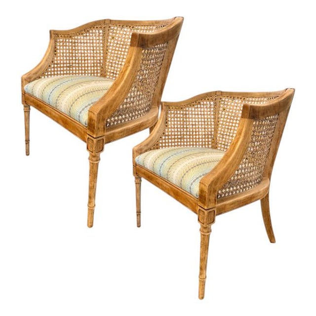 Mid-Century Modern Frech Country Caned Accent Chairs For Sale - Image 3 of 7
