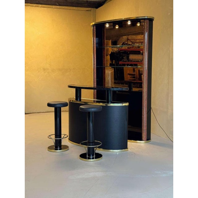 Mid-Century Black Lacquered and Burl Wood Cocktail Bar For Sale - Image 3 of 11