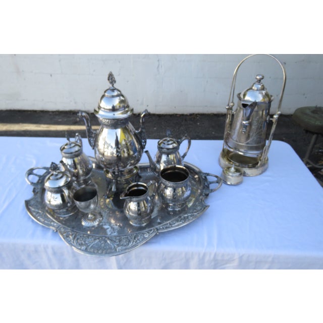 Late 20th Century Meriden Silver Plated Serving Tea Tray Set With Pairpoint Pitcher and Cup 4483b For Sale - Image 12 of 18