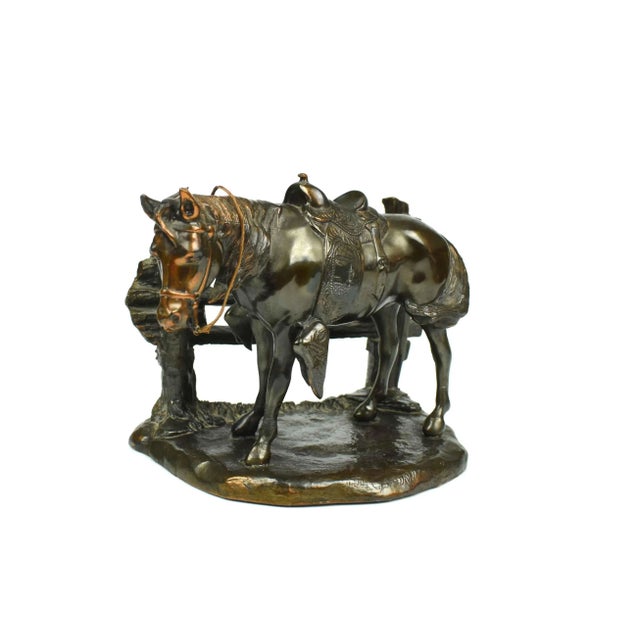Figurative Mid 20th Century Solid Bronze Horse Standing by Fence Figurine Model For Sale - Image 3 of 10