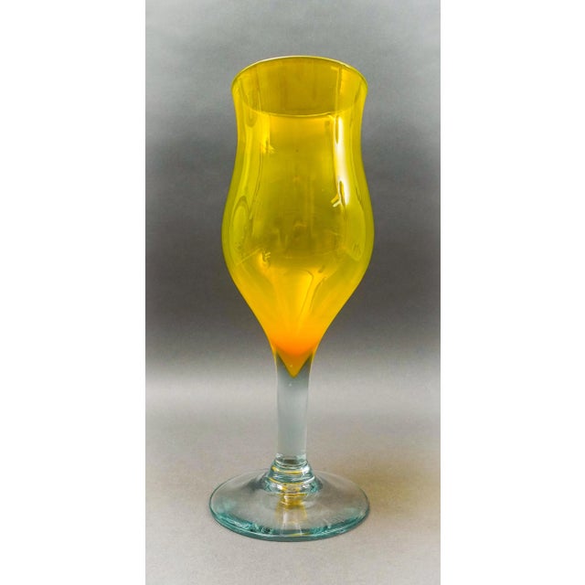 Mid-Century Modern Mid 20th Century Blenko Mid-Century Modern Jonquil Yellow Giant Hand Blown Art Glass Goblet Vase For Sale - Image 3 of 8