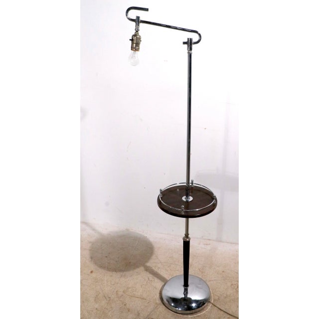 Art Deco Machine Age Floor Lamp With Table Surface Ca. 1930's Made in Usa For Sale - Image 9 of 12
