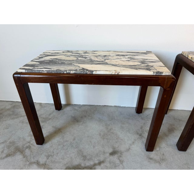 1960's Vintage French Mahogany and Marble Top Side Tables - A Pair For Sale In Miami - Image 6 of 12