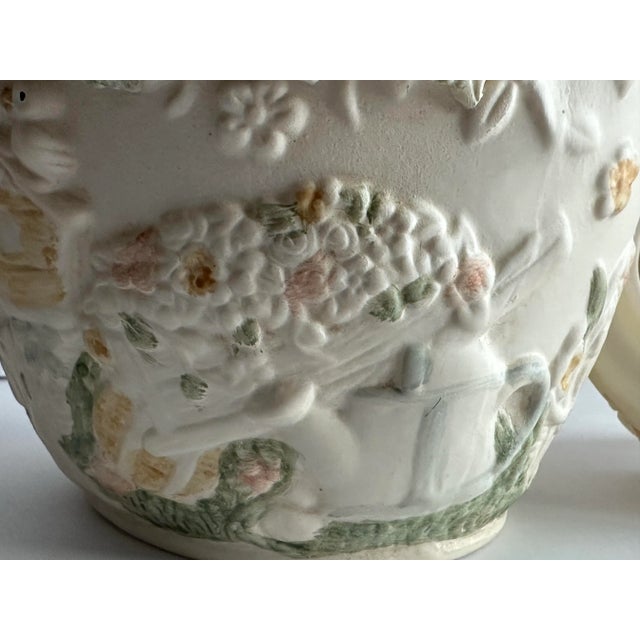 Vintage Late 1900s Large Ceramic Ivory Colored Floral & Birds Potpourri Diffuser Ginger Jar For Sale - Image 10 of 12