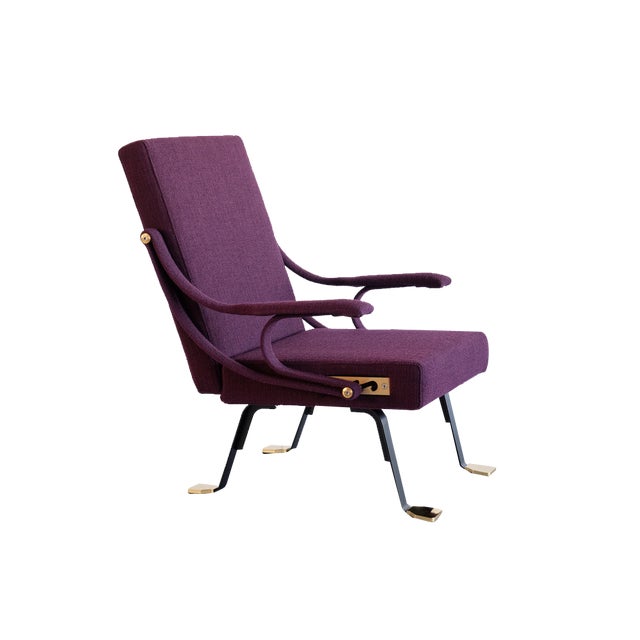 Digamma Armchair in Purple Dedar Fabric & Brass by Ignazio Gardella, 2010s For Sale