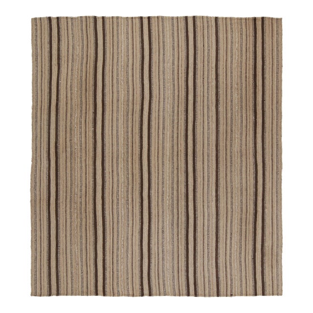Vintage Kurdish Persian Kilim in Beige-Brown Stripes by Rug & Kilim For Sale