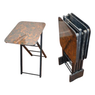1960s Attributed to Artex Faux Tortoise Tv Trays With Stand - 5 Pieces For Sale