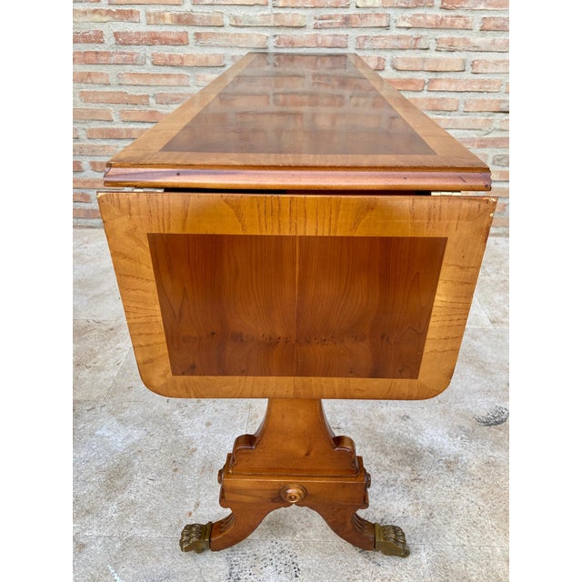 Mid 20th Century Winged Console Table in Walnut with Claw Feet in Bronze with Drawers and Wheels For Sale - Image 10 of 18