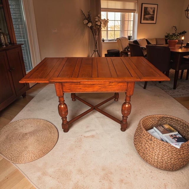 1930s Solid Oak Six Panel Draw Leaf Table For Sale In Houston - Image 6 of 11