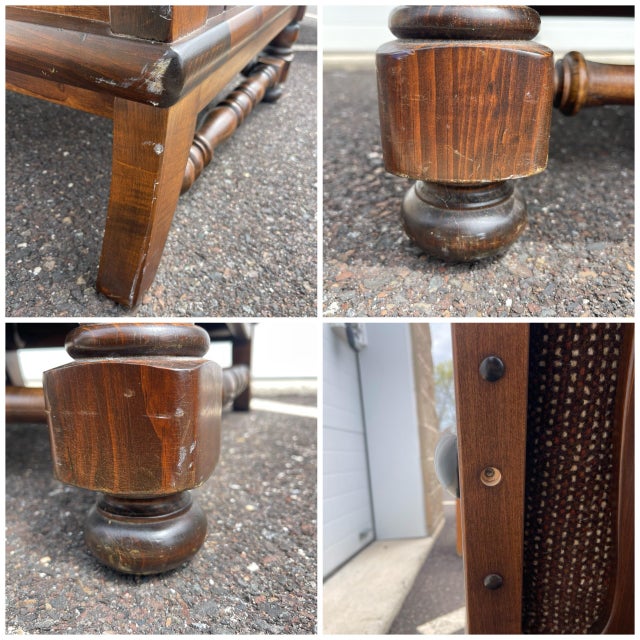 Vintage Ethan Allen Antiqued Pine Rustic Traditional Lounge Chair and Ottoman For Sale - Image 11 of 12