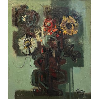 Frank Chabry, Flowers in a Vase, Oil on Canvas, 1968 For Sale