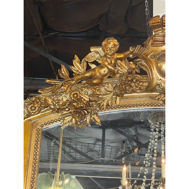 Wood Monumental 19th Century French Louis XVI Giltwood Mirror For Sale - Image 7 of 10