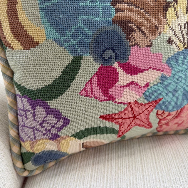 Vintage Needlepoint Seashell and Starfish Decorative Pillow For Sale In New York - Image 6 of 11
