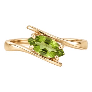 Natural Peridot Stackable Ring | August Birthstone Minimalist Ring | Dainty Gemstone Bypass Ring Us 7 For Sale