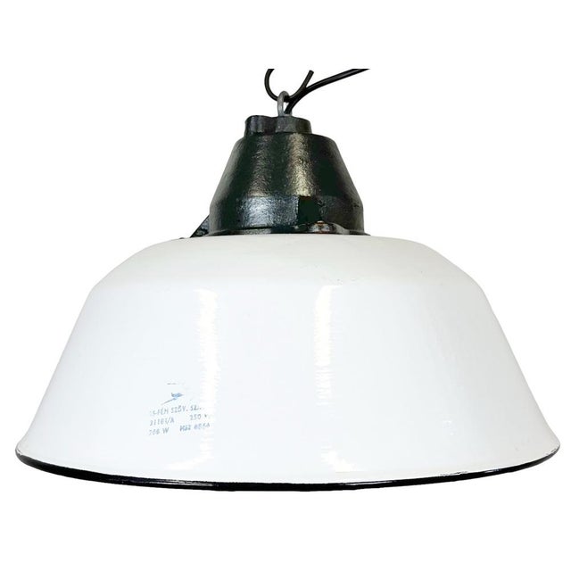 Industrial White Enamel and Cast Iron Pendant Light, 1960s For Sale - Image 17 of 17
