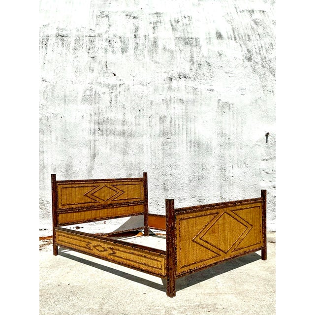 Vintage Boho Tortoise Rattan Queen Bed For Sale - Image 9 of 11