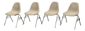 Mid-Century Fiberglass Side Stacking Chairs by Charles & Ray Eames with Chequered Pattern by Alexander Girard for Vitra, 1960s, Set of 4