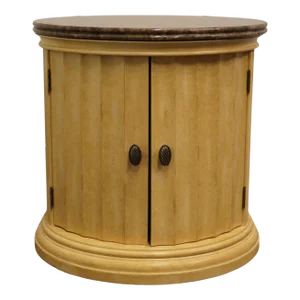 Lexington Furniture Cream / Antiqued White Italian Neoclassical Tuscan Style 26" Round Accent Storage End Table W. Granite Top 343-214