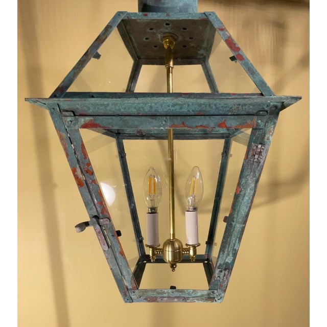 Metal Vintage Four-Sides Hanging Copper Lantern For Sale - Image 7 of 12