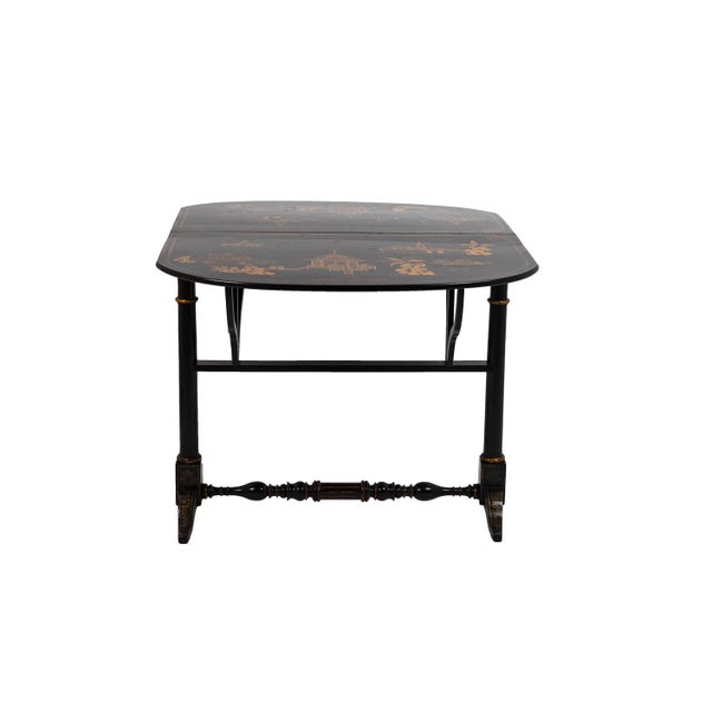19th Century Chinese Black Lacquered Wood Leaf Table For Sale - Image 3 of 11