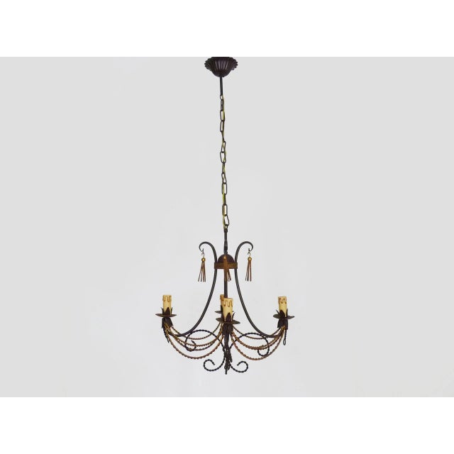 Vintage 4-Light Chandelier in Brown and Gilt Metal, 1980s For Sale - Image 3 of 10