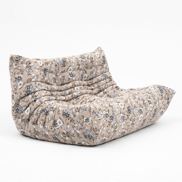 Animal Skin Togo Lounge Chair with Pouf and 2-Seater Sofa in Pattern Fabric by Michel Ducaroy for Ligne Roset, Set of 3 For Sale - Image 7 of 18