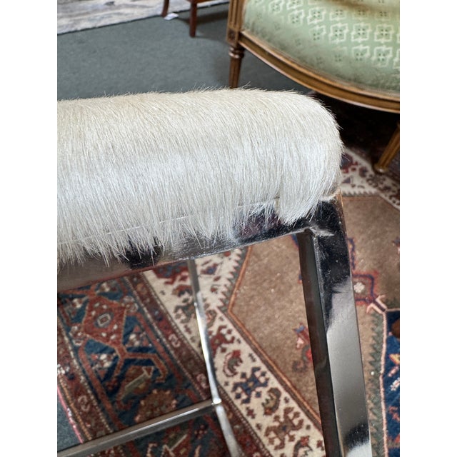 Animal Skin Hair on Hide Vanity Stool, Off White For Sale - Image 7 of 12