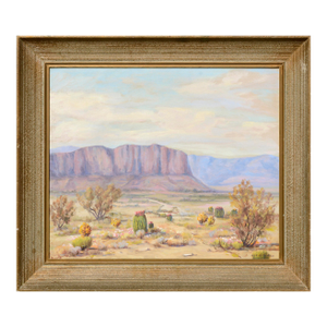 Mid Century Desert Mesa Landscape With Cacti in Oil on Canvas by Vina McPheeters