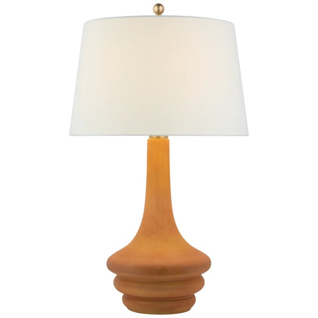 Chapman & Myers by Visual Comfort Signature Wallis Large Table Lamp in Burnt Sienna with Linen Shade For Sale