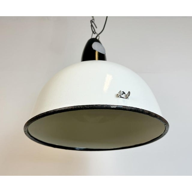 Plastic Soviet Industrial White Enamel Pendant Lamp, 1960s For Sale - Image 7 of 18