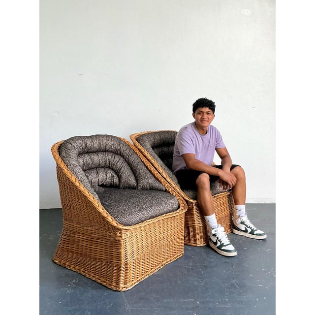 Vintage Woven Rattan Lounge Chairs - A Pair For Sale - Image 11 of 18
