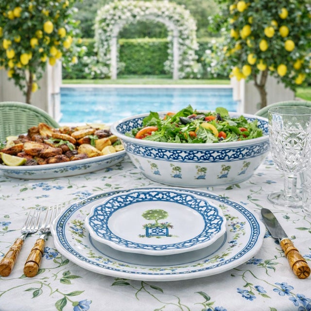 Traditional Trellis and Topiary Melamine Dinner Plates, Set of 4 For Sale - Image 3 of 4