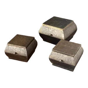 1960s Set of 3 Brass Overlayed Wooden Boxes