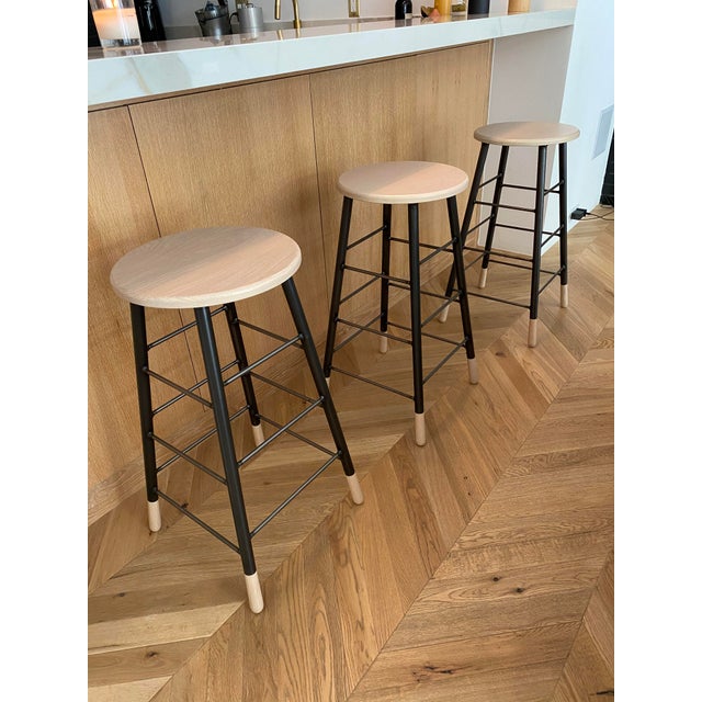 Wood And Metal Bar Stools Set Of 3 Chairish