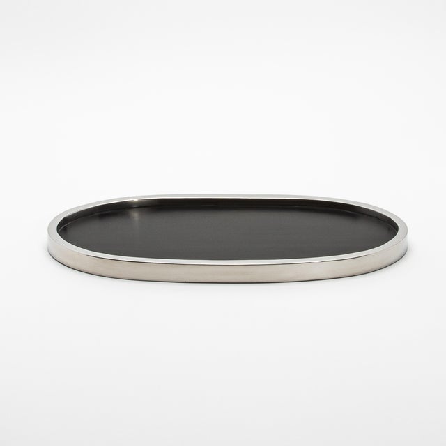 Wood Oval Tray in Black Oak With Polished Stainless Steel by Kifu Paris For Sale - Image 7 of 10