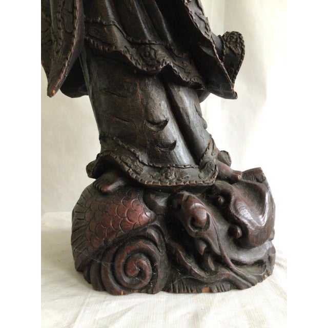 Wood 1920s Carved Wood Guanyin Statue For Sale - Image 7 of 12