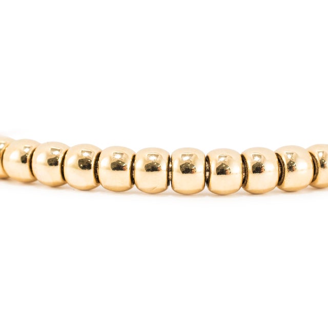 Metal Ladies 14k Yellow Gold Flexible Beads Link Bracelet For Sale - Image 7 of 8