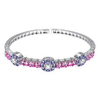 Late 20th Century 18K White Gold Pink Blue Sapphire Diamond Bangle Bracelet For Sale