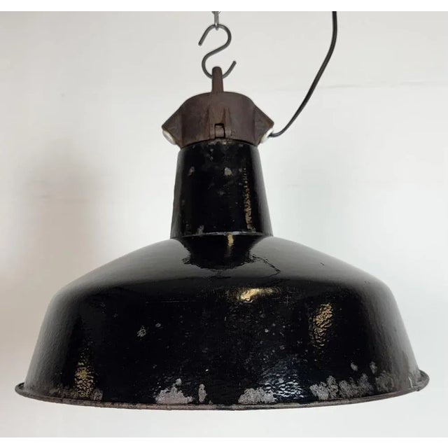 Black Industrial Black Enamel Factory Lamp with Cast Iron Top from Elektrosvit, 1950s For Sale - Image 8 of 18
