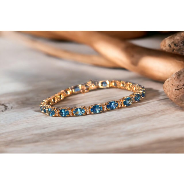 The Londinium: Blue Topaz and Natural Diamond Bracelet in Yellow Gold For Sale - Image 9 of 9